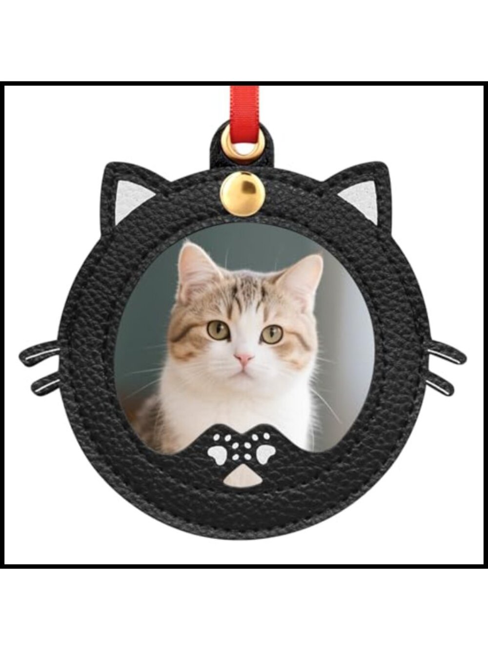 Black Cat Mini Photo Frame Ornament Faux Leather Hanging Christmas Decor